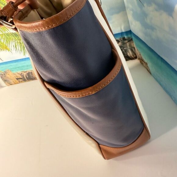 Coach F23683 Leather Legacy Stripe Tote Ivory Navy Brown Shoulder Bag - Picture 3 of 12